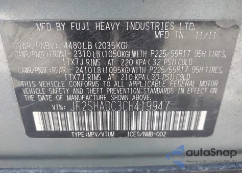 2012 Subaru Forester 2.5X Premium from USA, damaged, VIN JF2SHADC3CH419947